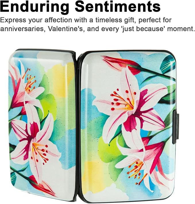 Credit Card Holder, Metal Card Wallet RFID Blocking Mini Slim Aluminum Business Hard Card Case for Women Men (Watercolor Lilies) - Image 6
