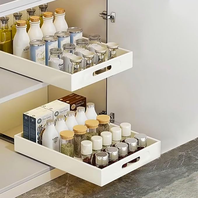 2 Pack Pull Out Cabinet Organizer, Adhesive Slide Out Drawer for Cabinets, Peel and Stick Pull Out Drawer Shelves, Multifunctional Drawer Organizers for Kitchen,Bathroom, Bedroom (White) - Image 2