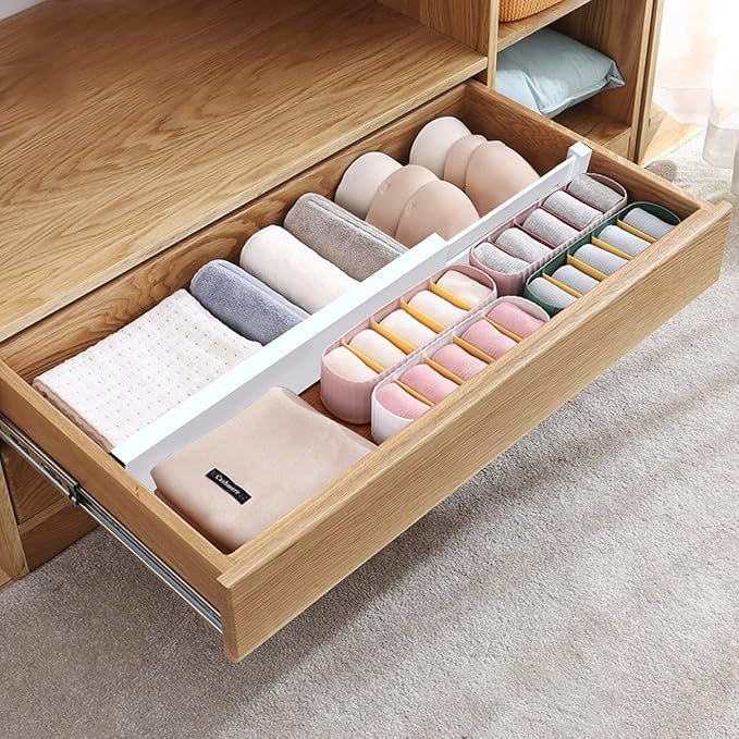 Bamboo Drawer Dividers Organizers, Expandable Drawer Separators Splitter,17-22 inches Long Adjustable Spring-loaded Organizer for Large Utensil, Clothes, Tools Drawers (White) - Image 3