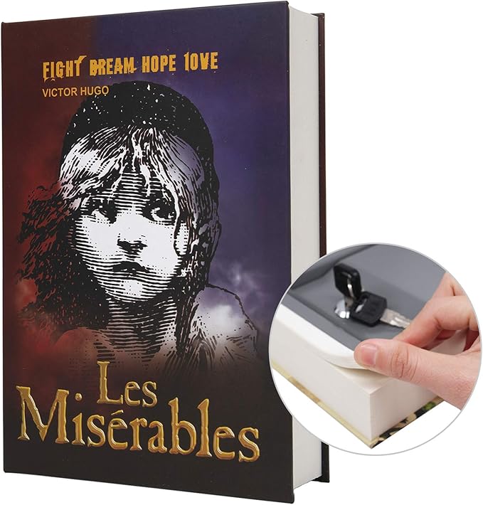 Real Paper Transfer Book Safe, Hollow with Secret Hidden Compartment, Key Lock, 8.7"×6"×2" (Les Miserables-Key) by PACOLO