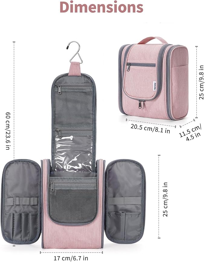 Narwey Small Hanging Toiletry Bag Women Travel Makeup Bag Organizer Toiletries Bag for Travel Size Essentials Accessories Cosmetics (Medium, Pink) - Image 8