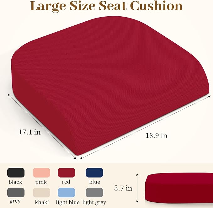 TranquilRelax 2XL Memory Foam Seat Cushion for Office Chair, 3.7-Inch, Red | Medium-firm Support for Long Sitting, Washable Mesh Cover, Non-slip Base, Perfect for Car Seats & Short Drivers - Image 2