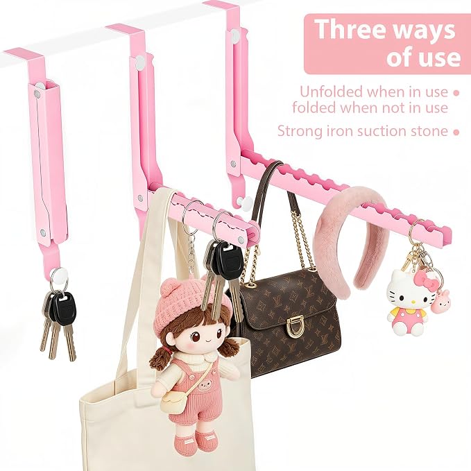 Pink Over the Door Hanger for Clothes Foldable for Space Saving | Heavy-duty for up to 1 3/4" thick door, with 11 slots for hanging clothes, perfect for laundry rooms and bedrooms to hang - Image 7