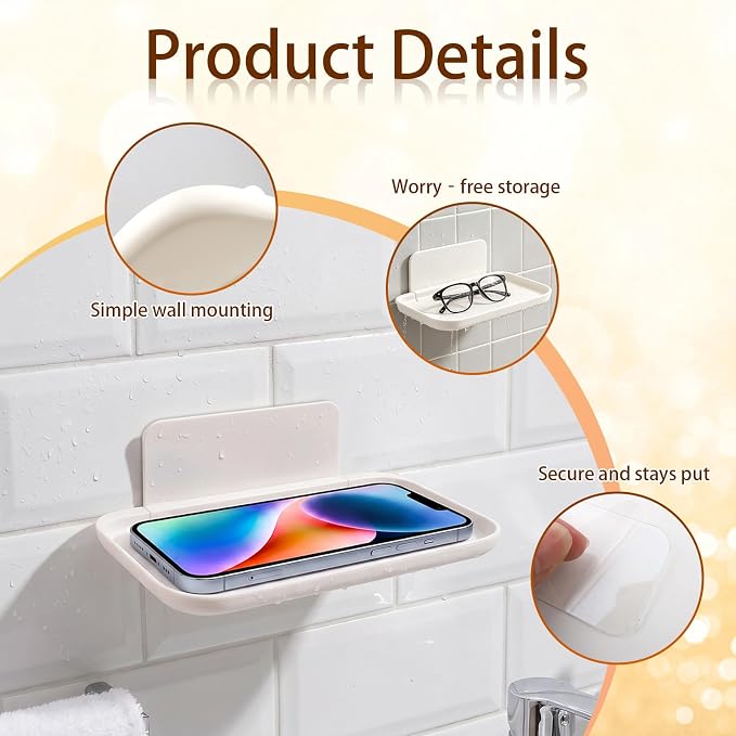 Foldable Floating Shelf, No Drill Wall Shelves, Adhesive Organizer Tray | Small White Stick on Plastic Shelf, Portable Damage Free Adhesive Shelves for Bedroom Bathroom Kitchen Office - Image 3