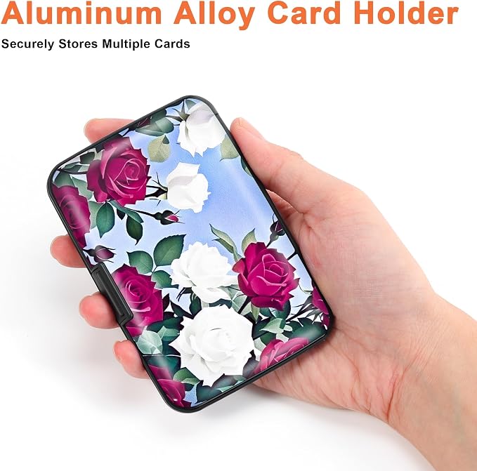 Mayski Credit Card Holder for Women RFID Blocking Wallet, Rose | Card Wallets for Women Small Mini Business Metal Accordion Aluminum Alloy Hard Case for Men - Image 3