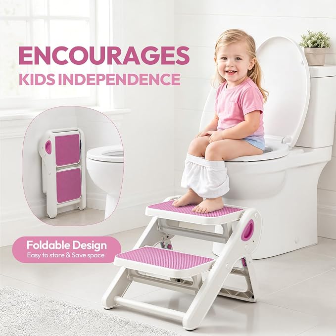 Foldable Toddler Step Stool for Bathroom Sink, Toilet, Bedroom, Kitchen – Non-Slip, Space-Saving, BPA-Free, Supports 110 lbs, Kids Step Stool (Pink) - Image 3