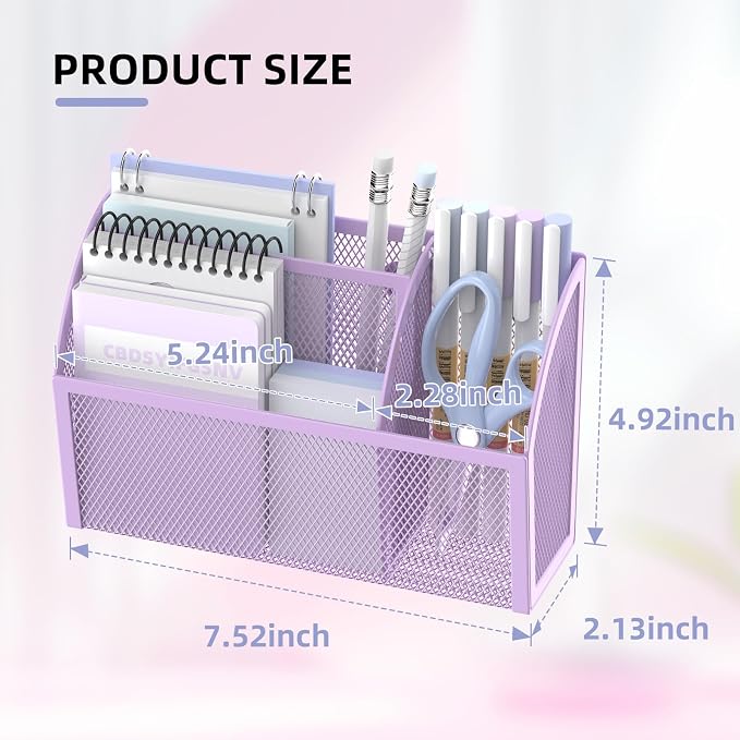 3-Grid Magnetic Pencil Holder, Strong Magnet Locker Organizer, Purple | Mesh Magnetic Shelf, Marker Holder Perfect for Whiteboard, Refrigerator and Locker Accessories - Image 7