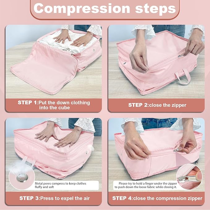 Packing Cubes for Travel Packing Organizers Compression Travel Cubes, Pink | Compression Packing Cubes Luggage Suitcase Organizer Bags Compression Bags for Travel Accessories - Image 6