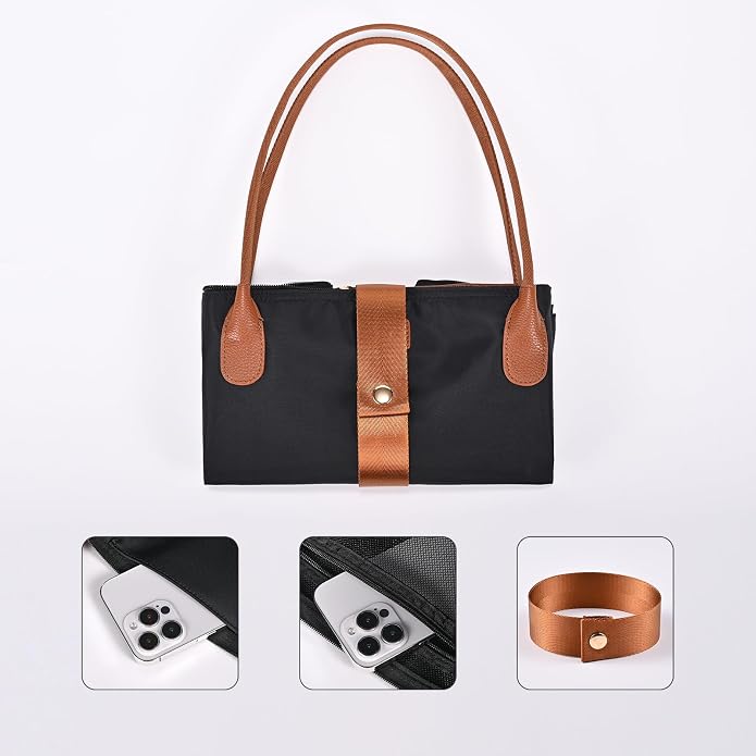 GAYI URBAN Nylon Tote Bag for Women, Large Foldable Weekend Hobo Purses for Women, Shoulder Tote Handbags with Zipper | Nylon - Image 6