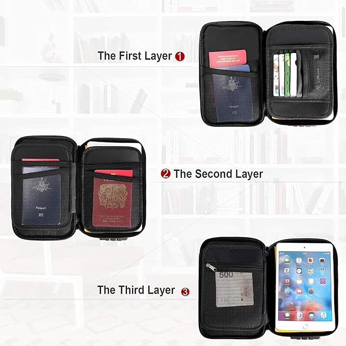 ENGPOW Small Fireproof Bag with Lock,Money Organizer Case,9”x 5.3”x 3.7” | Cash Safe Wallet Carrying Bag Set with Multi-Pocket, Portable Home Travel for Card,Passport,Coin,Check,Bill,Soft Box,2 Pack - Image 6