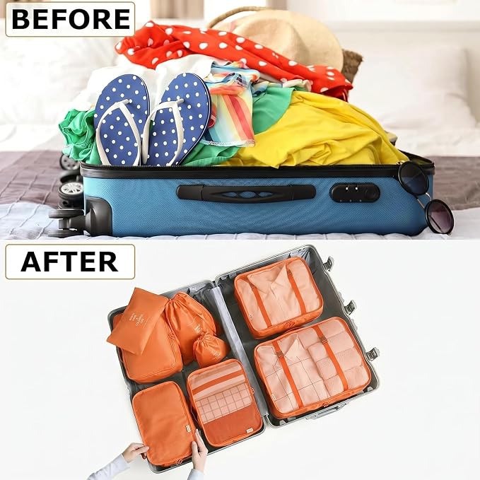 LANSKLBD 6/8 Set Packing Cubes for Suitcases Travel Luggage Packing Organizers,Travel Accessories Essentials Luggage Organizer with Shoe/Tioletry/Laundry Bag (Orange, 8 set) - Image 5