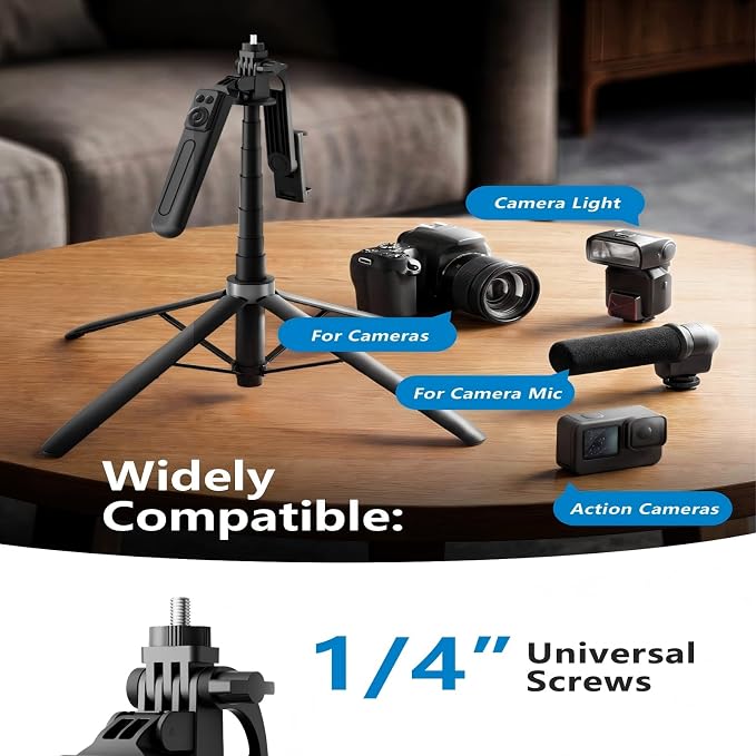 Phone Tripod with Remote: Selfie Stick for iPhone Android | 71" extendable tripod with remote, 360° rotation and stable quad base for selfies, video recording and travel - Image 5