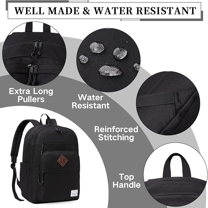 VASCHY School Backpack for Men, Unisex Large Bookbag Schoolbag Casual Daypack for High School/College/Teens/Travel/Work Black - Image 4