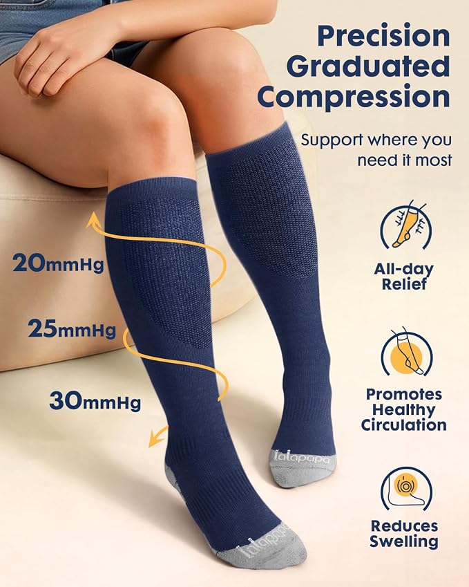 Comfortable Cotton Compression Socks | 20-30mmHg Ankle Arch Support Socks, Breathable Extra Cushion for Flying Travel Nurse, Graduated Support for Women Men - Image 5