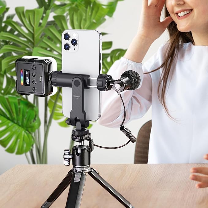 Kaitezenz Cell Phone Tripod Mount, Universal Tripod Phone Mount with 2 Cold Shoes, 360° Rotates 180° Tilts Camera Hot Shoe Phone Mount Smartphone Tripod Holder Adapter for iPhone Samsung All Phone - Image 7