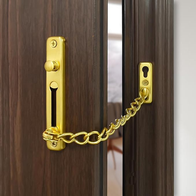 KAFENDA Security Door Chain Lock Sturdy Door Lock Latch for Inside Door Stainless Steel Hotel Door Lock with Spring Button Door Locks for Kids Safety (Gold) - Image 6