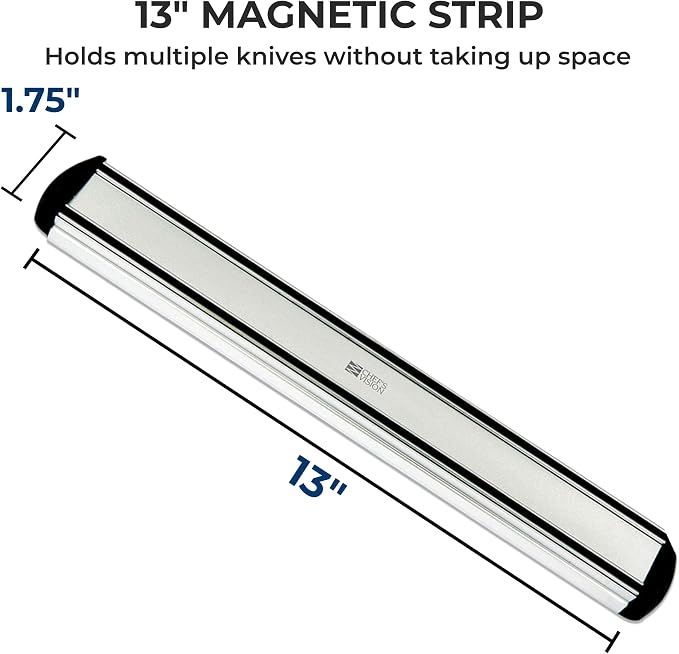 CHEF'S VISION Silver Magnetic Knife Holder for Wall, 13" Kitchen Knife Rack | Knife Magnetic Strip with a Slim Magnetic Bar, Continuous Full-Surface Hold Keeps Knives Secure Without Slipping or Shifting - Image 3