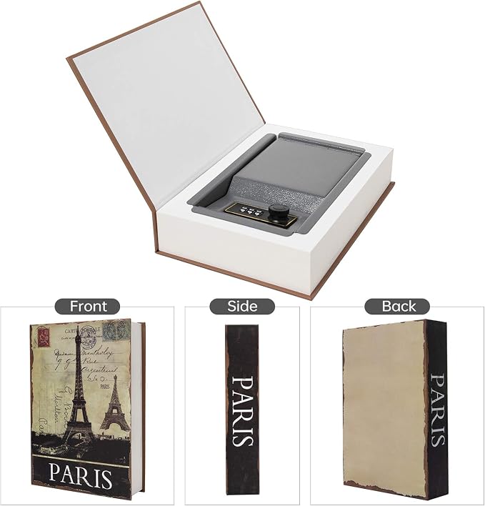 Real Paper Transfer Book Safe, Hollow with Secret Hidden Compartment, Combination Lock, 8.7"×6"×2" (Paris-Combination) - Image 3