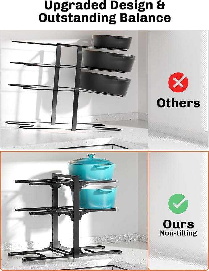 MUDEELA 6-Tier Heavy Duty Pots and Pans Organizer under Cabinet, 13.78" H | Work as a Single or Double-sided, Adjustable Pot Rack for Frying Pan, Cast Iron Skillet, Fits Various Cookware up to 12" - Image 6