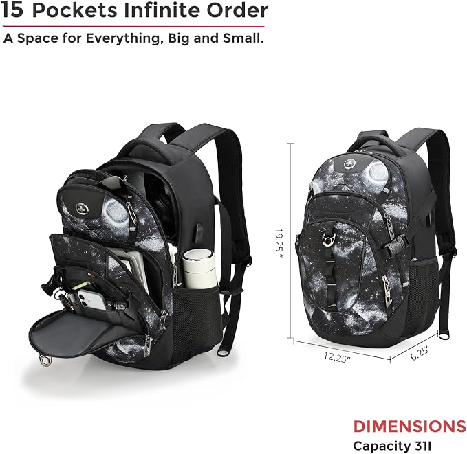 Swissdigital Laptop Backpack with USB Charging Port, Travel Backpack Fits 15.6 inches Computer, 31L Backpack for Men, Starry Sky | SD803-98 - Image 6