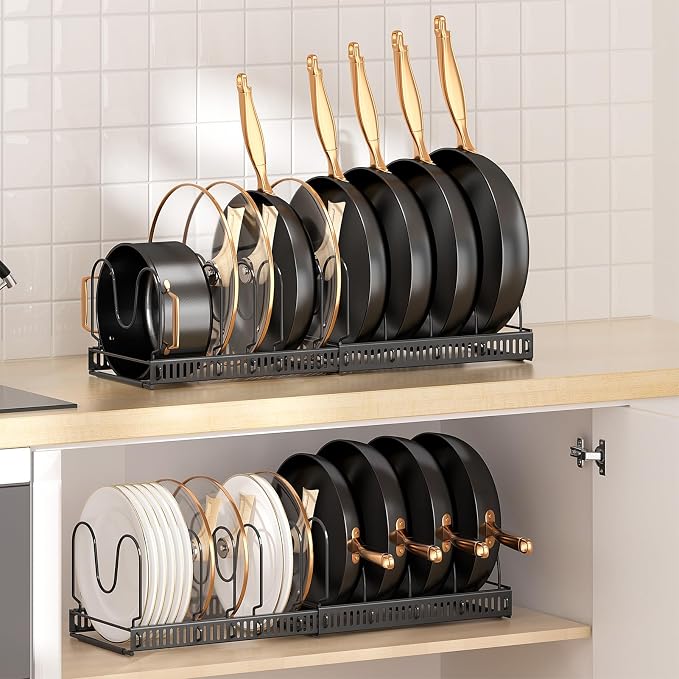 MUDEELA Expandable Pot Pan Lid Organizers inside Cabinet, 10 Divider-Black | Expandable 11.8–22.9", 10 Adjustable Divider, Tool-Free Assembly, Non-Slip, Scratch-Proof, For Pan Lid Cutting Board Bakeware - Image 7