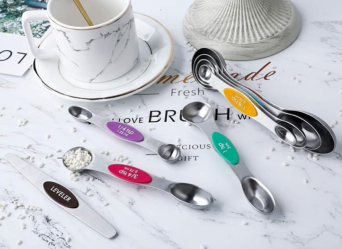 Magnetic Measuring Spoons Set Stainless Steel Dual Sided Measuring Spoons | Stackable Teaspoons Tablespoons for Measuring Dry and Liquid Ingredients - Image 9