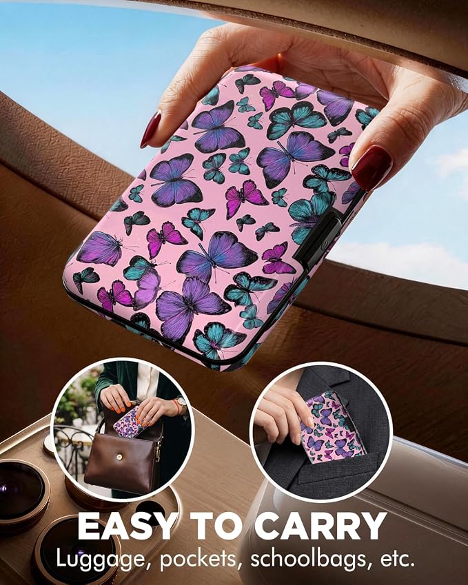 Maicican RFID Blocking Aluminum Credit Card Holder | Slim Metal Wallet for Women & Men, Business Card Case for Travel, Fits Front Pocket, Card holder wallet - Colorful Butterfly - Image 4