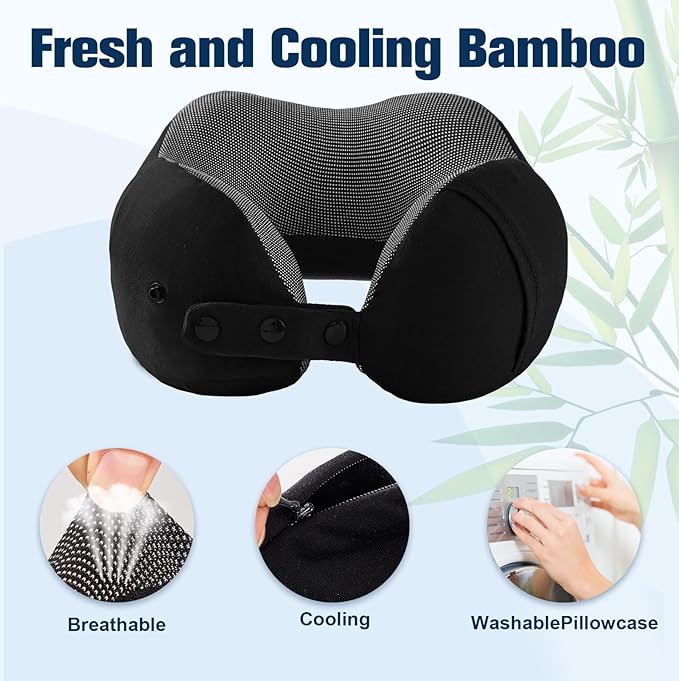 Cirorld Neck Pillow for Traveling, Travel Pillows for Airplanes,100% Pure Memory Foam Travel Neck Pillow, Adjustable Flight Pillow, Portable Plane Accessories with Eye Mask, Earplugs, Carry Bag - Image 5