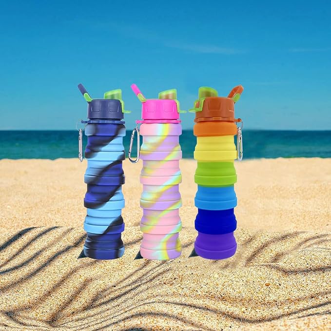 Collapsible Water Bottles 2 Pack 500ml (Blue Camo+Pink Camo) | Expandable Portable Sport Bottles with Carabiner for Travel & Camping - Image 7