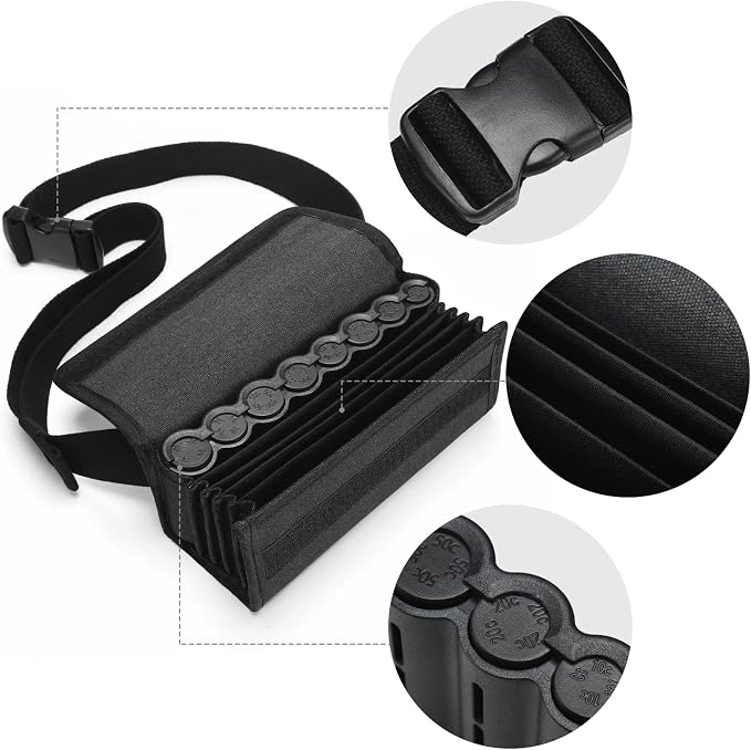 1 Set Euro Coin Holders Fanny Pack with Banknote Dispenser, Waiter's Purse, Coin Sorter, Organizer, Storage Bag with Belt for Waitress, Server, Collector, Cashier, Change, Black - Image 3