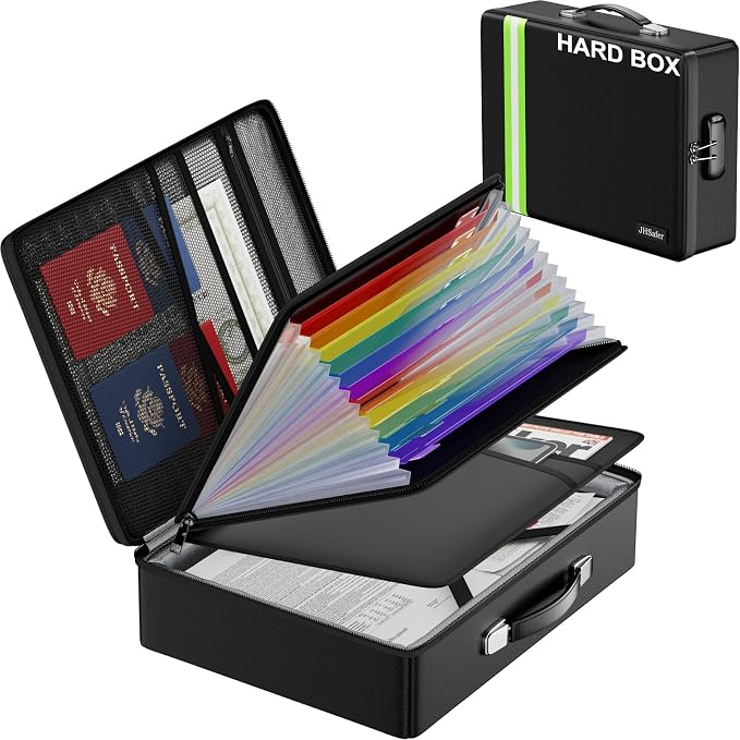 JHSafer Fireproof Document Box with Lock, Hard Shell, Black | File Box with Waterproof Zipper, Important Document Organizer with Handle, Portable Safe for Home, Office, Travel,Laptop - Image 9