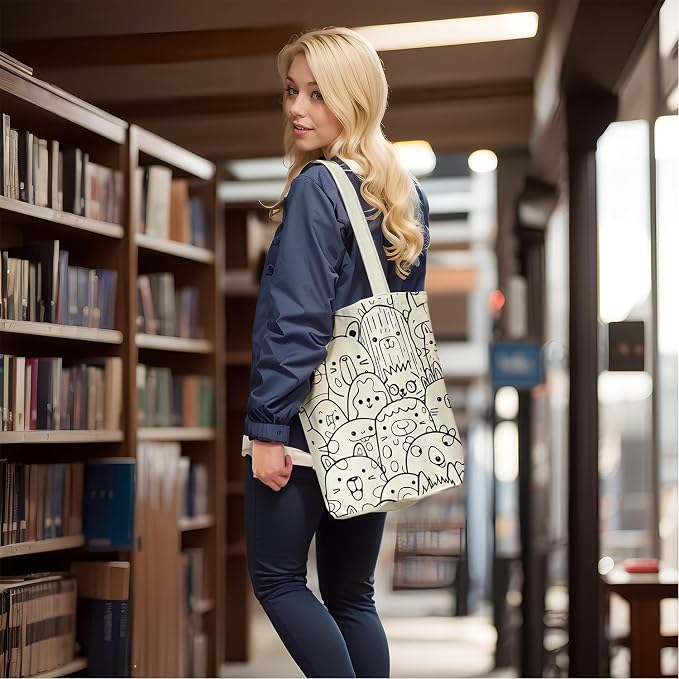 itgowisa Canvas Tote Bag for Women, Tote Bag with Zipper Inner Pocket, Zippered Canvas Bag for Shopping Work Grocery Everyday - Image 5