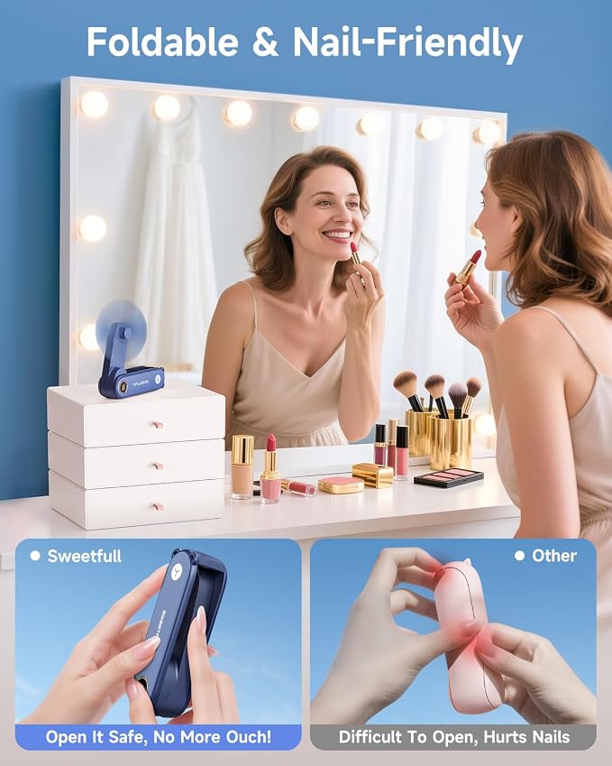 SWEETFULL Portable Handheld Mini Fan with LED Display, 3-in-1 Personal Foldable USB Rechargeable Hand Held Fan & Flashlight for Travel, Lash Eyelash, Cute Small Pocket for Women, Girls - Image 6