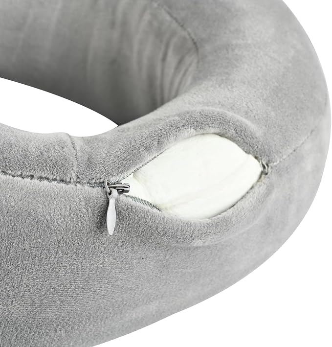 Travel Neck Pillow – Airplane Travel Essentials with Ergonomic Memory Foam Comfort – Premium Travel Pillows for Airplanes and Long Journeys, Compact Carry Pouch (Grey) - Image 6
