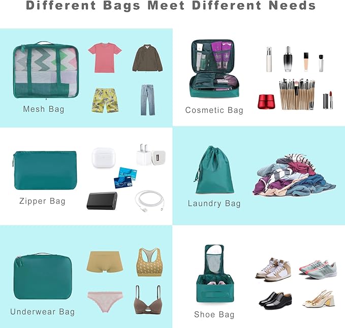BAGAIL 8 Set Packing Cubes Luggage Packing Organizers for Travel Accessories-Aqua Color - Image 5