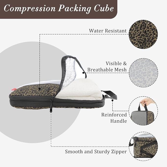 U+U 4 Set Compression Packing Cubes - Ultralight Travel Cubes (Leopard) | Space-Saving & Lightweight Travel - Image 2