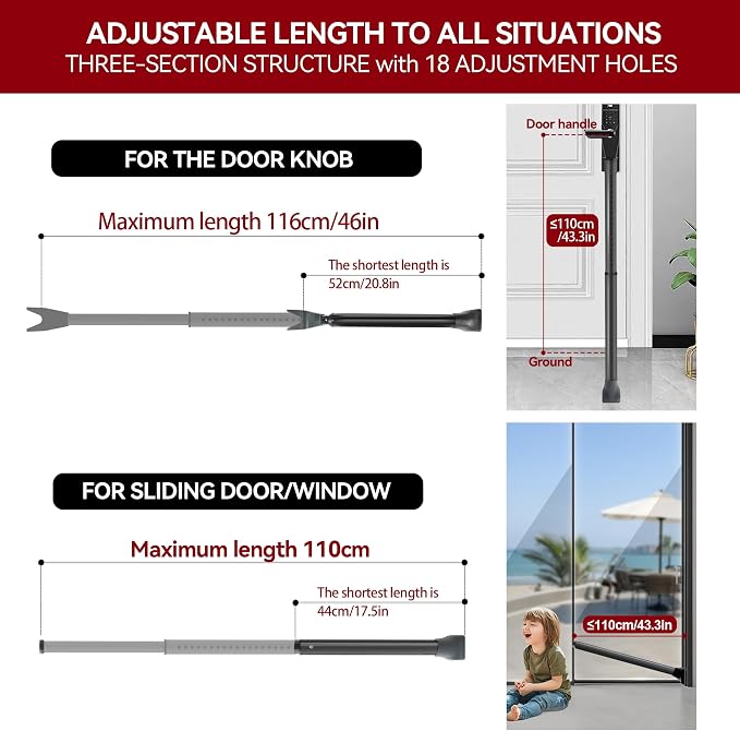 AceMining 2 Pack Door Security Bar, Patio Door Lock, 20-50 in | Sliding Glass Door Security Bar for Patio Door, Window Security and Door Stopper Protection, Black - Image 3