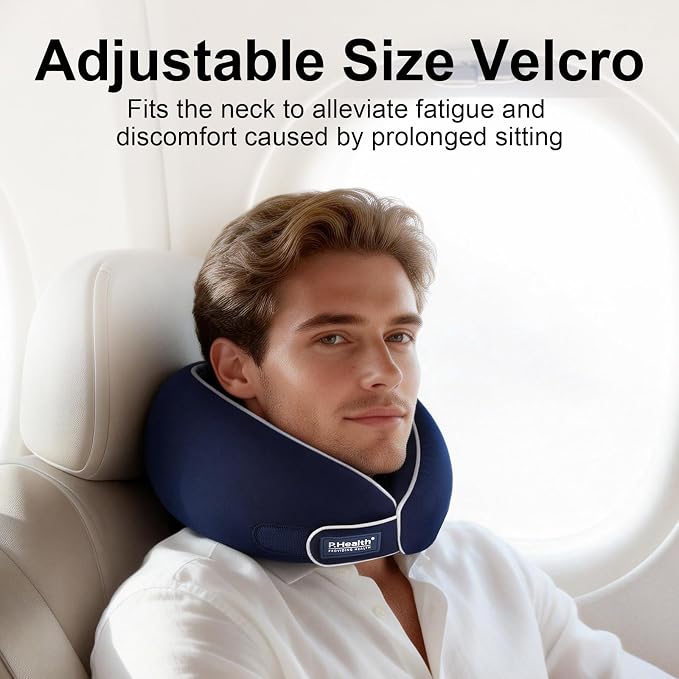 Travel Neck Pillow for Airplanes, Neck Support Pillow for Sleeping & Pain Relief, Stuffable Cervical Pillow, Portable Travel Essentials for Plane, Car & Office(Dark Blue) - Image 2