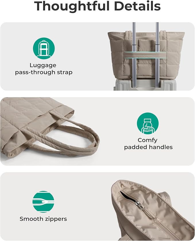 BAGSMART Expandable Tote Bag for Women, Puffer Work Tote Travel Bag | Quilted Carry On Bag for Travel Work Gym College, Waterproof Travel essentials - Image 7