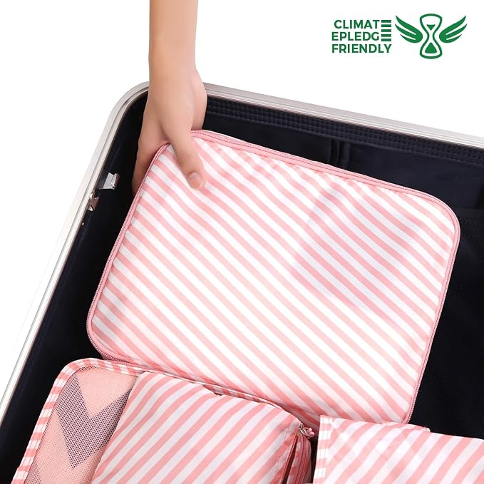BAGAIL 8 Set Packing Cubes Luggage Packing Organizers for Travel Accessories-White and Pink Stripe - Image 6