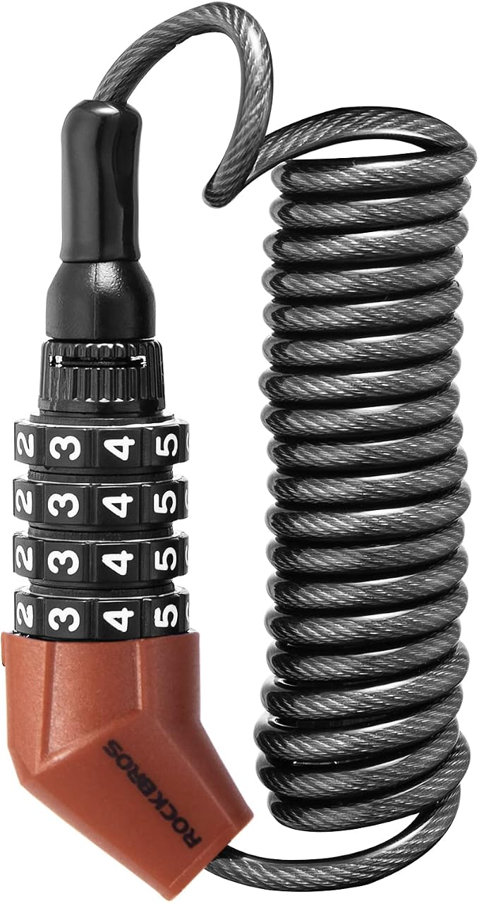 ROCKBROS Motorcycle Helmet Lock Combination 4 Digit Lightweight Cable | 0.18" Thick Anti-Cut Steel, Extends to 60", 100g Ultra-Light, PVC Coating Scratch-Free, for Helmet/Wheel/Stroller/Luggage by ROCKBROS