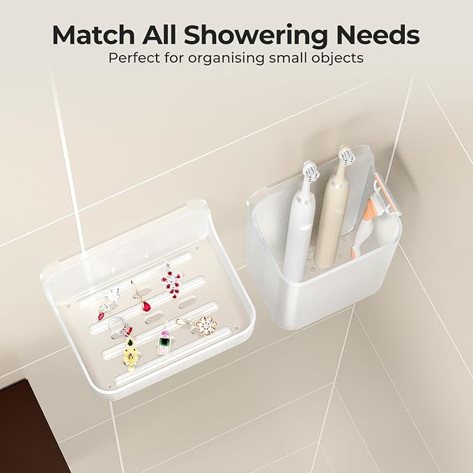 Orimade Shower Caddy 4-Pack, No-Drill Adhesive Shelves for Bathroom, Rustproof ABS Storage Organizer Set, Clear - Image 3