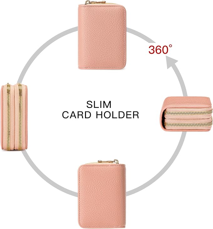Credit Card Holder for Women Double Zipper Small Leather Card Case Wallet - Image 4