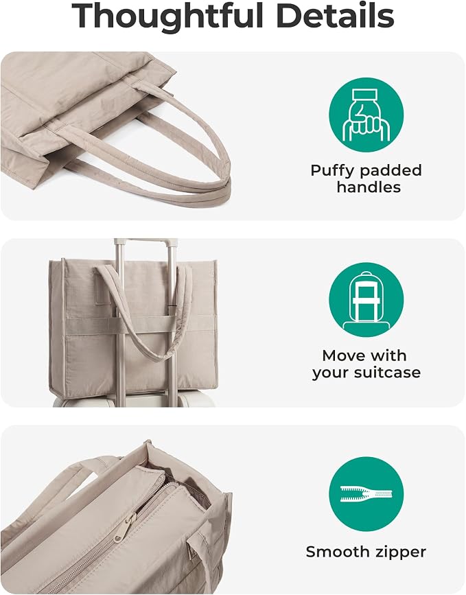 BAGSMART Tote Bag for Women, Puffy Work Tote Bag with Zipper, Quilted Large Teacher Bag for Work, Travel - Image 6