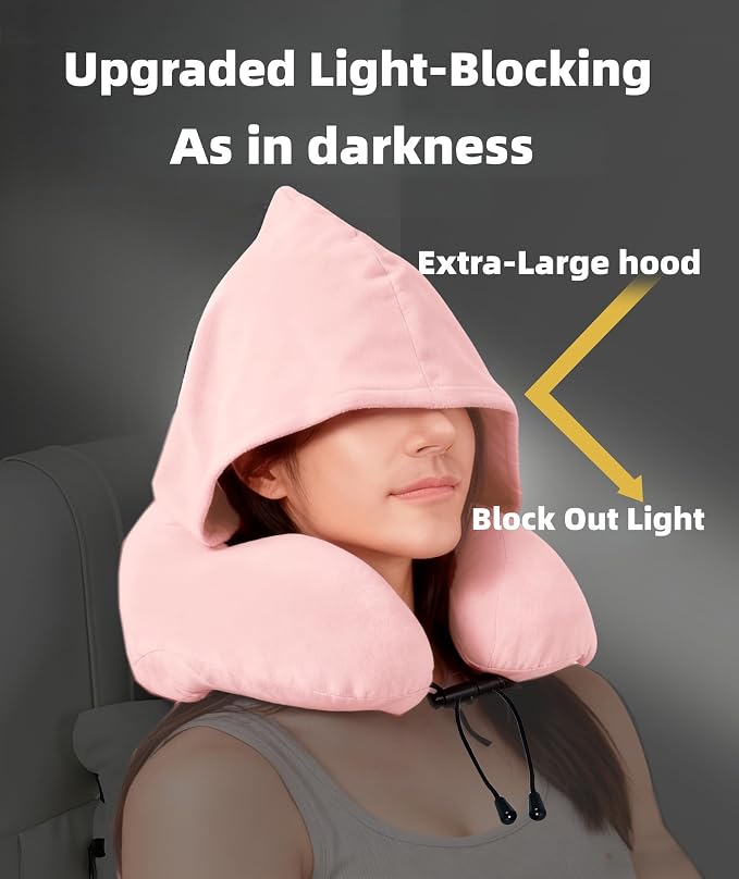 Travel Neck Pillow with Extra Large Hood Rollable Airplane Hooded Neck Pillow with Memory Foam Filling and Removable, Skin-Friendly Cover with a Carrying Case & Pouch (Velvet) - Image 2