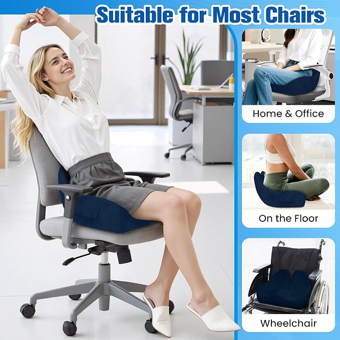 Seat Cushion, Chair Cushions, Memory Foam Office Chair Cushion | Hip & Sciatica & Tailbone Pain Relief, Long Sitting Comfort for Office Chairs/Desk Seats/Wheelchair (Large, Blue) - Image 7