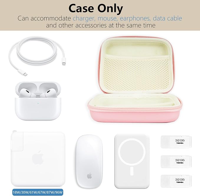 Portable Charger Case, Tech Pouch Travel Organizer, L, Pink | Hard Shell Electronic Storage for MacBook Power Adapter, Magic Mouse, Charging Cords, Power Bank Laptop Accessories - Image 3