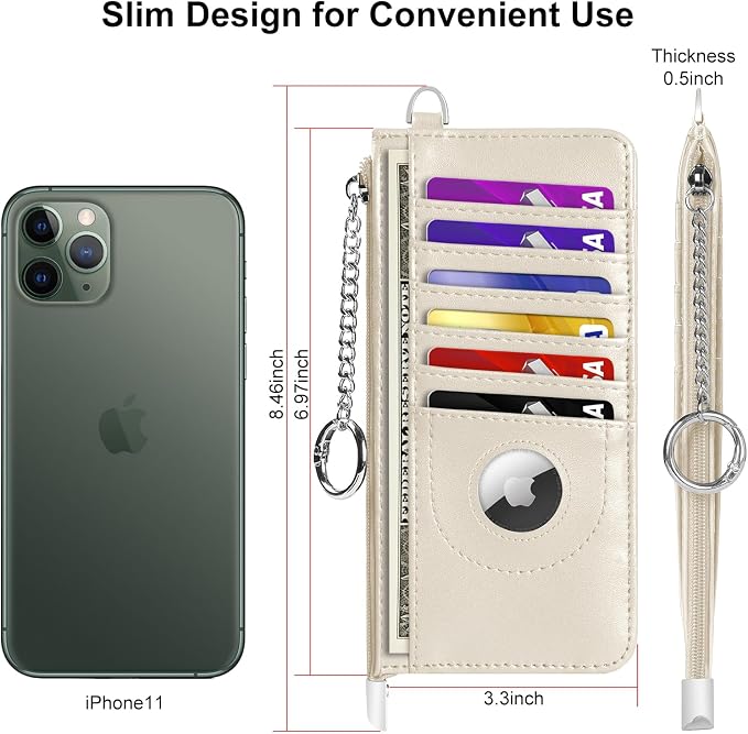 RFID Blocking Slim Credit Card Holder Wallet with Zipper Money Pocket & Keychain, Slim Airtag Wallet for Men Women - Image 8