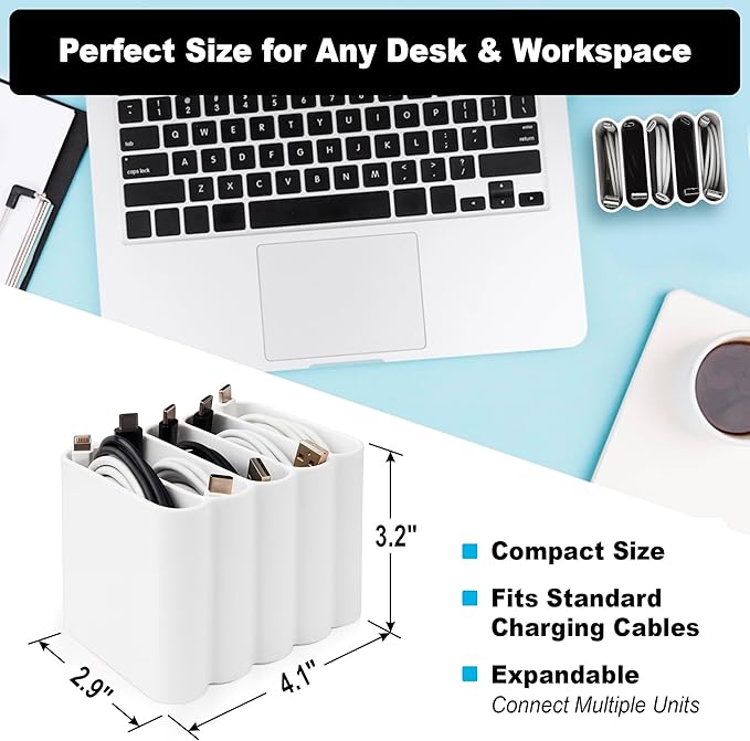 Cable Management Organizer Cord Management, Multiple Slots for Home, Office, Desk, Workshop, Durable Plastic Connectable Cable Organizer, Tangle-Free, Expandable Storage, White - Image 4