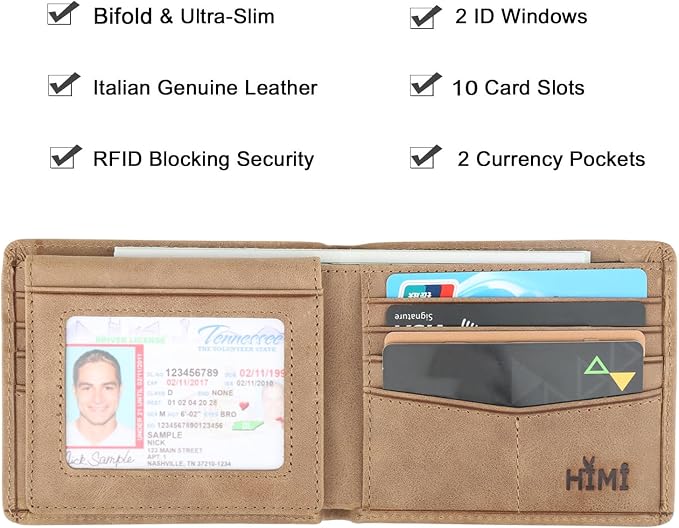HIMI Wallet for Men-Genuine Leather RFID Blocking Bifold Stylish Wallet With 2 ID Window - Image 3